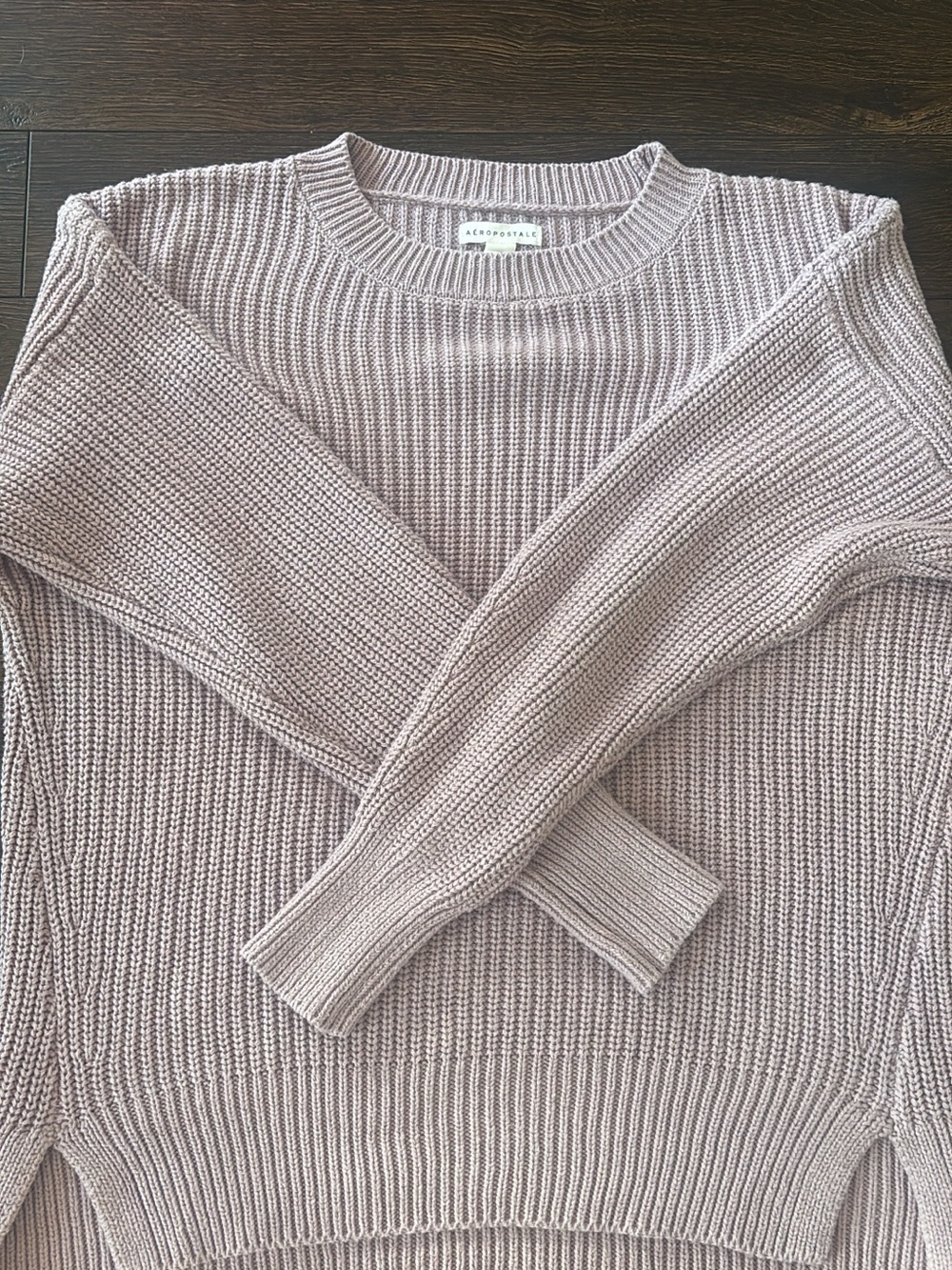 Aeropostale Women's Ribbed Crewneck Sweater - Light Mauve